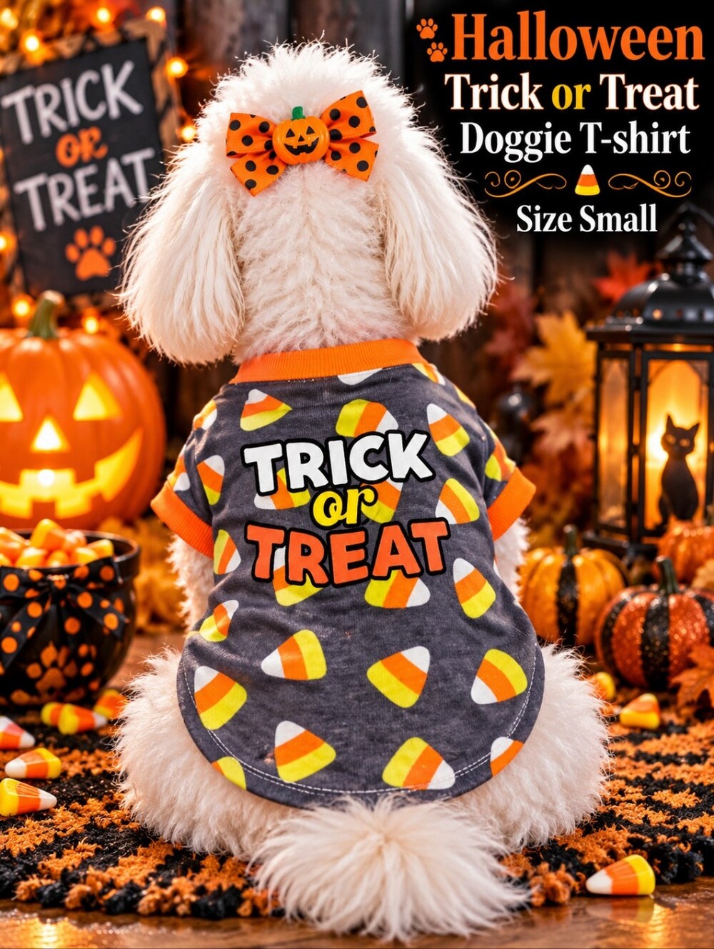 Trick or Treat Doggie T-shirt with candy corn graphic Size Small